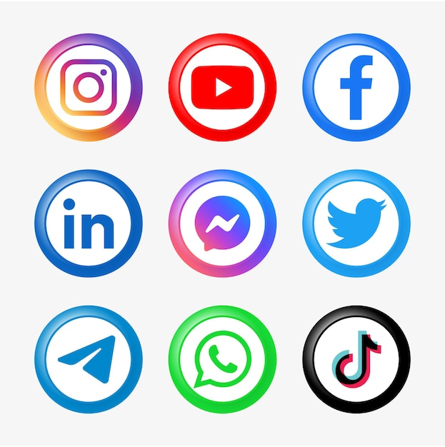 Beliebte Social-Media-Icons-Logos im runden Kreis mit modernen Schaltflächen Facebook-Instagram-Icon-Logo