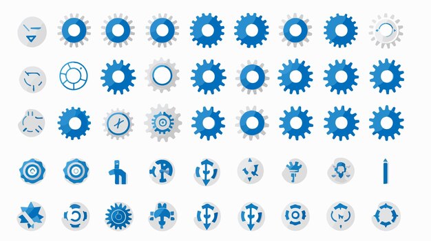 Vektor blaue und graue drehrichtung des getriebes piktograph