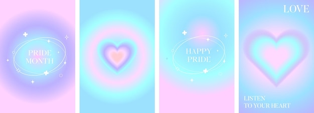 Vektor blurry neon love pride month banner-cover-set mit verschwommenem neon