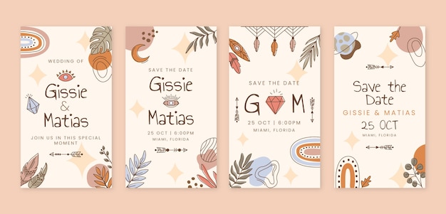 Vektor boho hochzeit instagram geschichten design