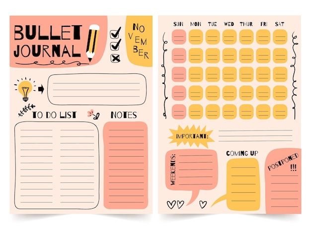 Vektor bullet journal planer vorlage