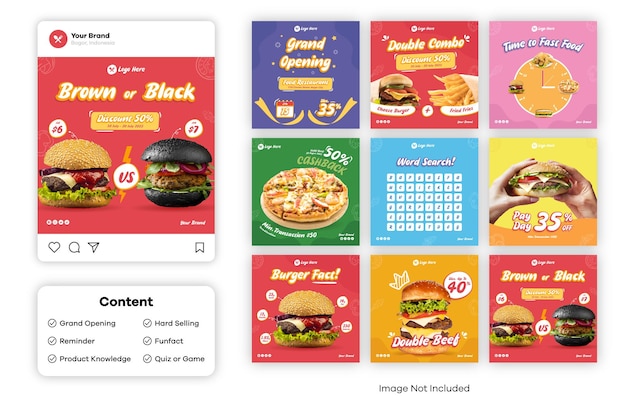 Burger-Fast-Food-Social-Media-Post-Vorlagen-Bundle-Set