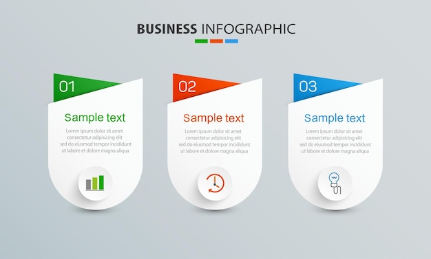 Business-Infografik-Designvorlage mit 3 Optionen oder Schritten