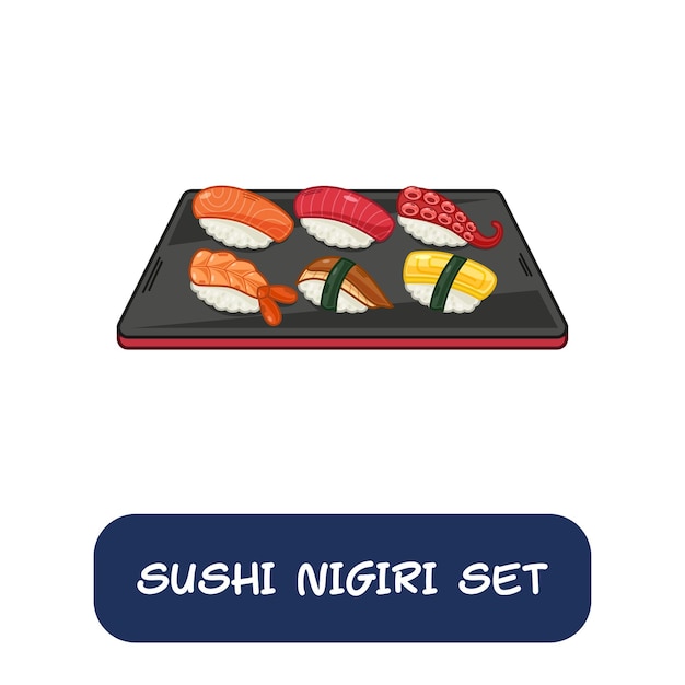 Vektor cartoon sushi nigiri set japanischer lebensmittelvektor isoliert auf weißem hintergrund