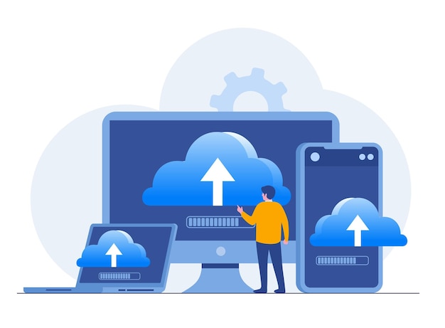 CDR 05 Feb 2023cdrCloud-Systemdatei-Download-Datenbank-Schutzkonzept Datencenter-Dateiverwaltung flache Illustration Vektorbanner