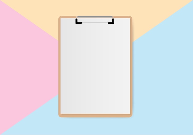 Vektor clipboard mit weißem blatt auf pastellfarbenem hintergrund minimalkonzept vektorillustration