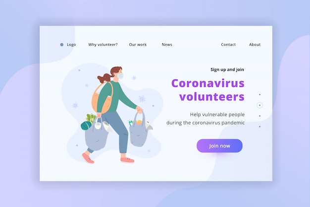 Coronavirus Freiwillige Landing Page Frau beim Maskeneinkauf