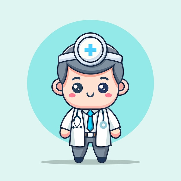 Vektor cute doctor vector icon illustration corona cartoon character person icon konzept weiß isoliert