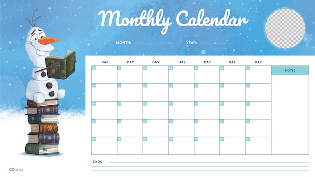 Der monatliche Kalender von Olaf Frozen.