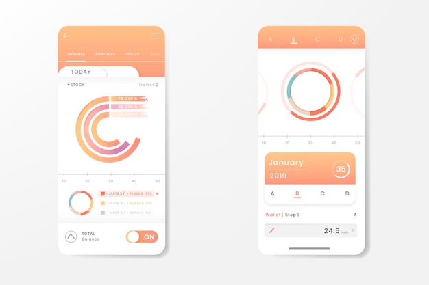 Designvektor für den Handel mit orangefarbenen und weißen Aktien Infografik-Vorlagen