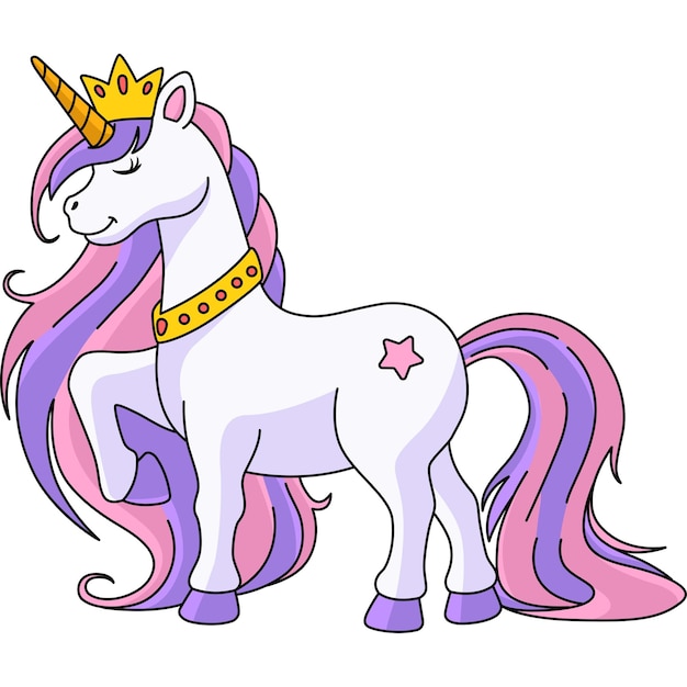 Dieses Cartoon-Clipart zeigt eine Einhorn-Prinzessin-Illustration