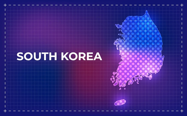 Digitale Karte von Südkorea mit leuchtenden Punkten und Technologiehintergrund