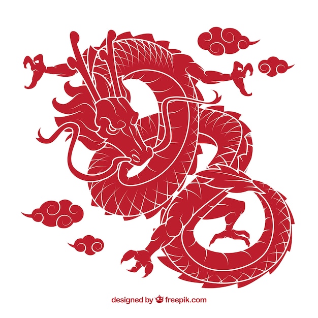 Drache des traditionellen Chinesen mit Schattenbilddesign