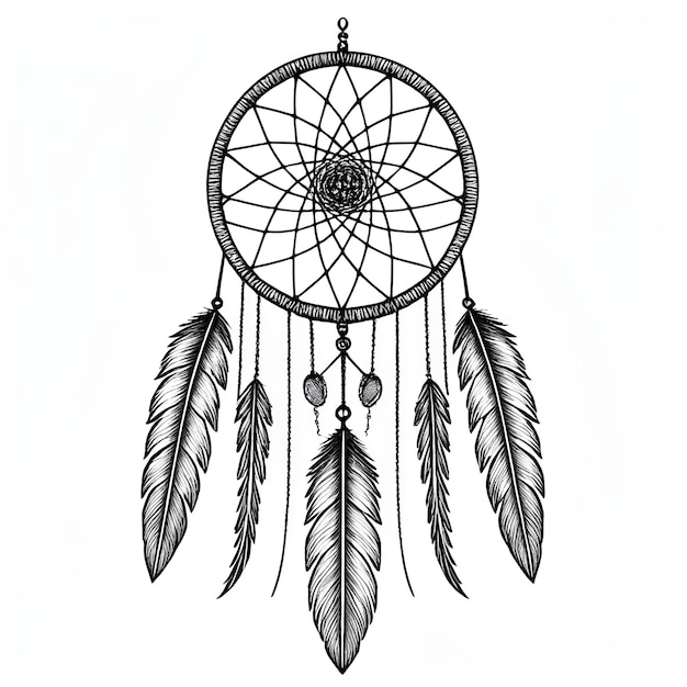 Dreamcatcher Tinte Skizze Zeichnung Schwarz-Weiß-Gravur-Stil Vektor-Illustration