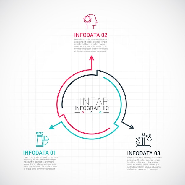 Dünne flache Pfeile für Infografik Zyklusdiagramm mit 3 Optionen Teile Schritte oder Prozesse