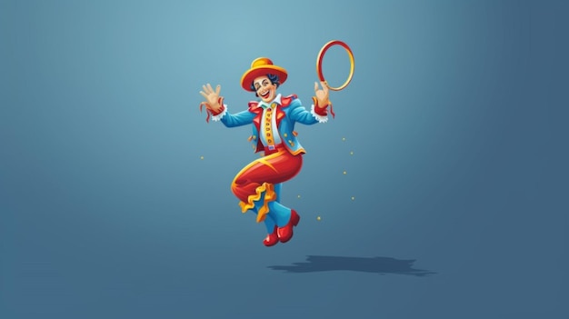 Vektor ein clown mit einem reifen in der hand springt in die luft