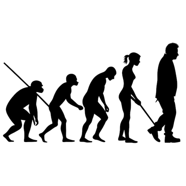 Vektor ein einfaches bild der silhouette der die stufen der evolution vom menschen zum affen unbewaffneten vektor