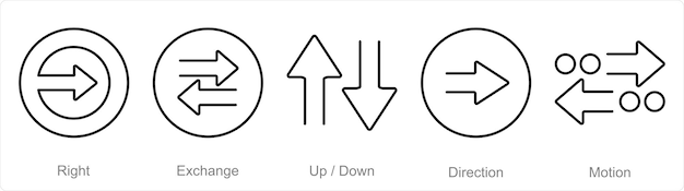 Vektor ein satz von 5 pfeilen ikonen als rechten austausch nach oben nach unten