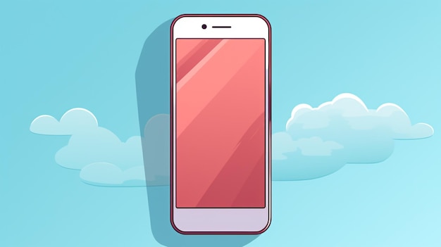 ein Telefon mit einem rosa Bildschirm und einem blauen Hintergrund mit Wolken