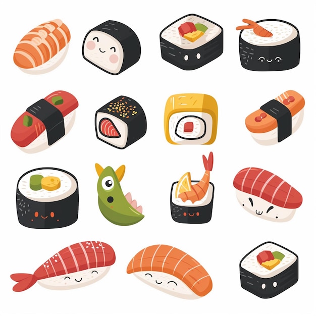 Vektor essen sushi japanisches asiatisches vektorrestaurant japan illustrationsmahlzeit fisch traditioneller salm