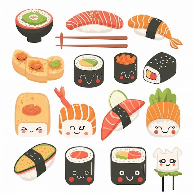 Vektor essen sushi japanisches asiatisches vektorrestaurant japan illustrationsmahlzeit fisch traditioneller salm