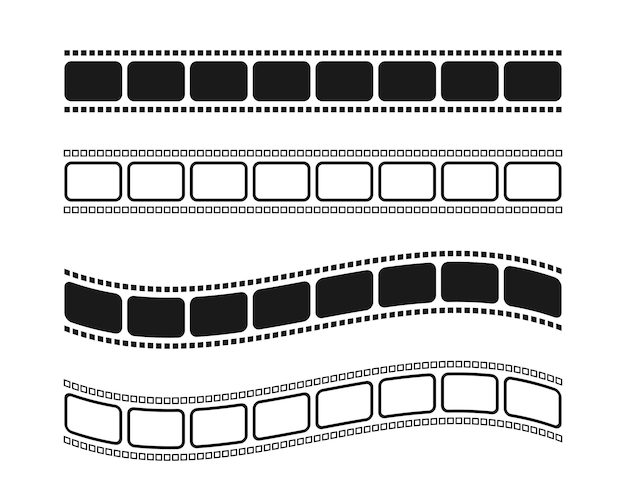 Filmrolle-Icon-Set. Umriss und gefüllter Filmstreifen. Videostreifenvektor.