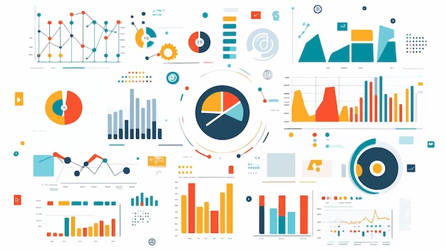 Vektor flachdarstellung von datendiagrammen und -diagrammen für geschäftspräsentationen