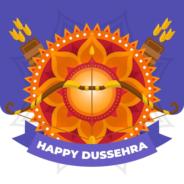 Vektor flache designhintergrund glücklich dussehra mit köchern