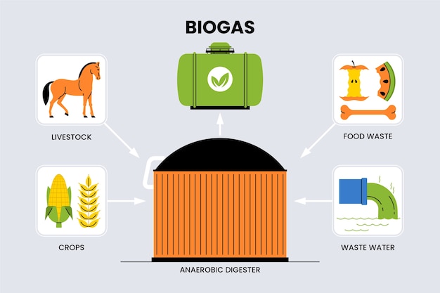 Vektor flaches design biogas infografik