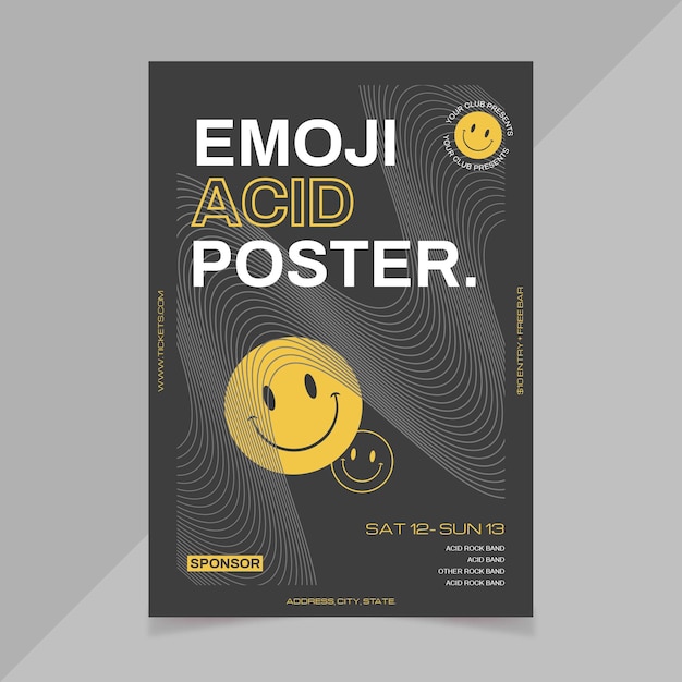 Flaches Säure-Emoji-Plakat