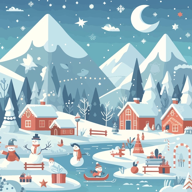 Vektor flachvektor-illustration mit winter-hintergrund