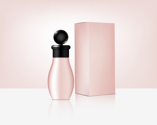 Vektor flasche mock up realistic rose gold kosmetik und box für die hautpflege