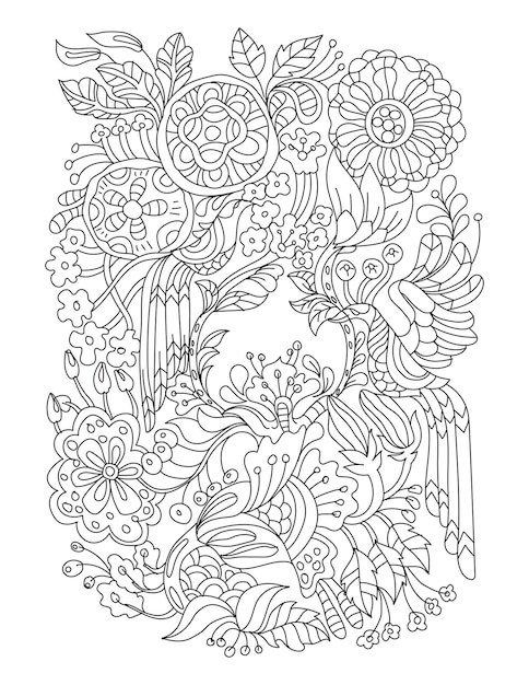 Floral Flower Leaves Zentangle Kunst für Kinder und Erwachsene Malvorlagen und Malbuch