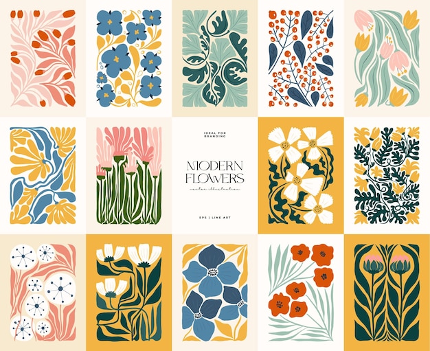 Florale abstrakte Elemente. Botanische Zusammensetzung. Moderner, trendiger Matisse-Minimalstil. Blumenplakat