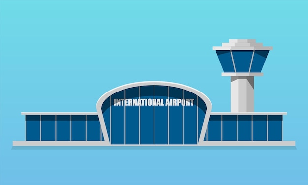 Flughafenterminal mit Air Trafiic Control Tower Flat Style Vector Illustration