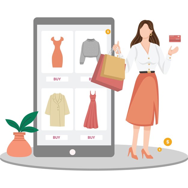 Vektor frau macht online-shopping illustration