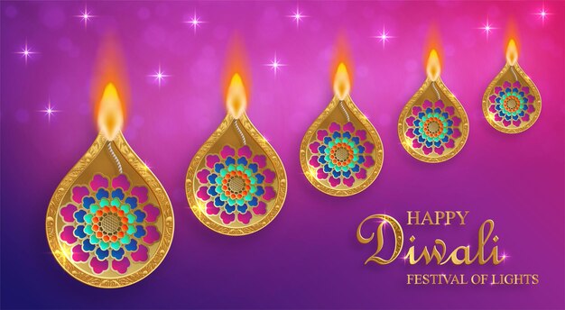 Vektor fröhliche diwali-vektorillustration festliche diwali- und deepawali-karte das indische lichterfest auf farbigem hintergrund