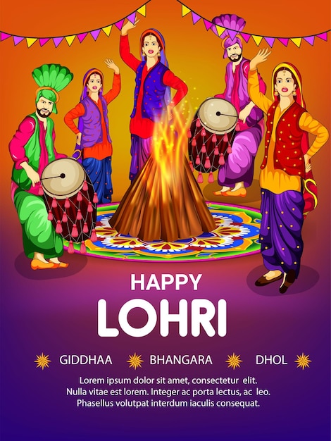 Fröhliches Lohri-Traditionsfest im Hintergrund von Punjab India.