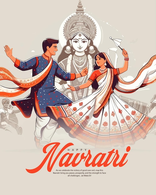 Frohe Navratri und Shubh Navratri mit Garba Paar Feiern Social Media Post Vorlage