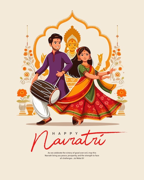 Frohe Navratri und Shubh Navratri mit Garba Paar Feiern Social Media Post Vorlage