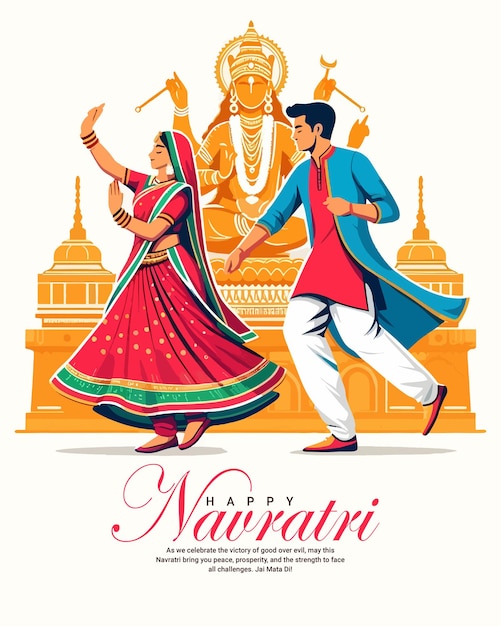 Frohe Navratri und Shubh Navratri mit Garba Paar Feiern Social Media Post Vorlage