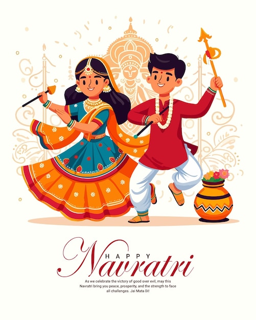 Frohe Navratri und Shubh Navratri mit Garba Paar Feiern Social Media Post Vorlage