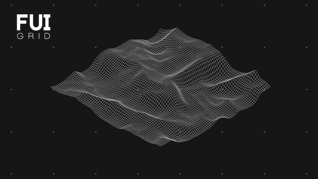 Vektor fui gui 3d vector landscape scan grid abstrakter futuristischer hintergrund scifi hitech-design