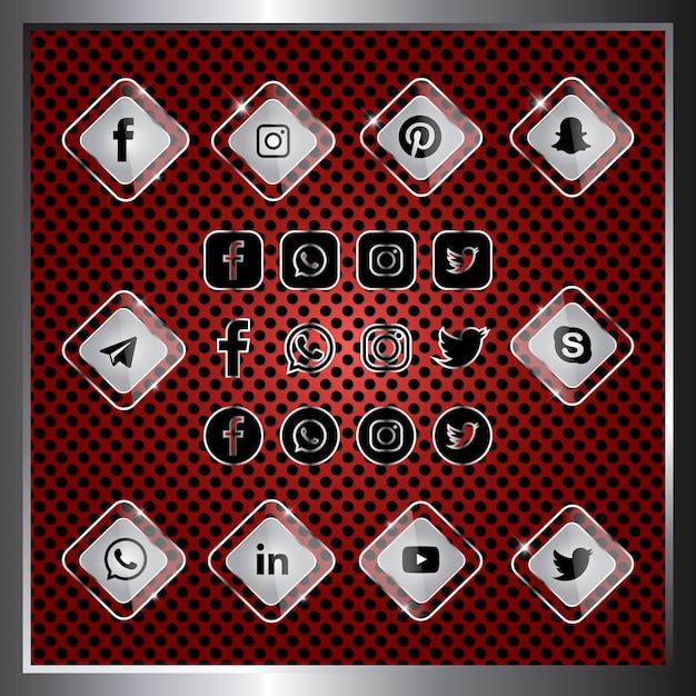 Vektor glänzendes silber social media icons button set