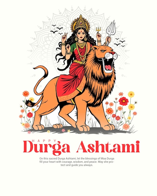 Vektor glückliche durga ashtami und vijaya ashtami mit göttlichen segen social media post banner vorlage