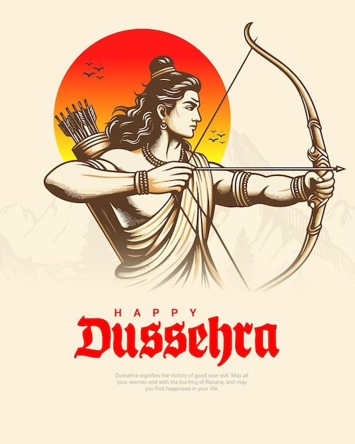 Glückliche Dussehra und Subh Vijayadashami mit Ravan Dahan Social Media Post Banner Vorlage