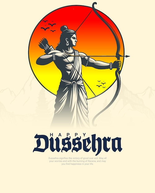 Glückliche Dussehra und Subh Vijayadashami mit Ravan Dahan Social Media Post Banner Vorlage