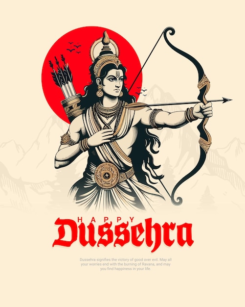 Glückliche Dussehra und Subh Vijayadashami mit Ravan Dahan Social Media Post Banner Vorlage