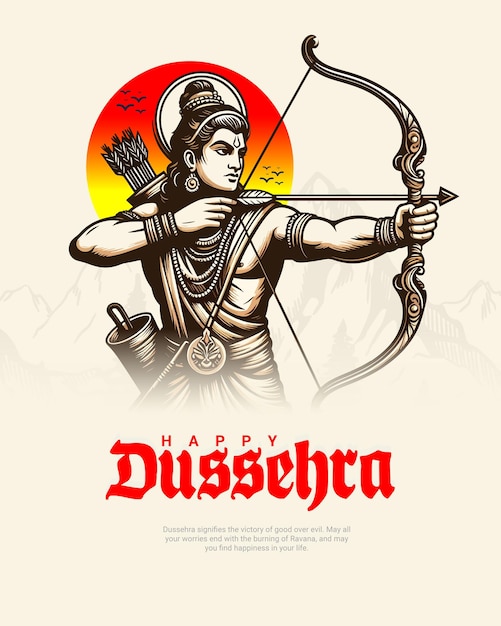 Glückliche Dussehra und Subh Vijayadashami mit Ravan Dahan Social Media Post Banner Vorlage