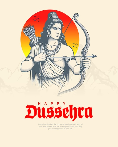 Glückliche Dussehra und Subh Vijayadashami mit Ravan Dahan Social Media Post Banner Vorlage